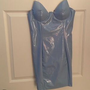 Baby Blue Fux Leather Mini Dress